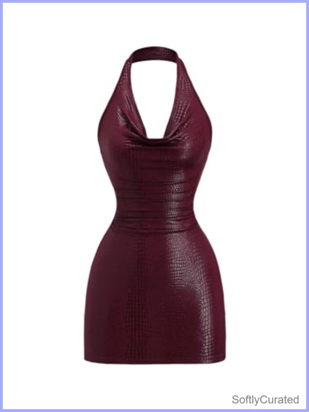 Milumia Women Sexy PU Leather Bodycon Halter Mini Dress Cowl Neck Club Rave